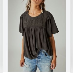 Lucky Brand Women’s Sleeve Embroidered Boho Top, Size S, Black